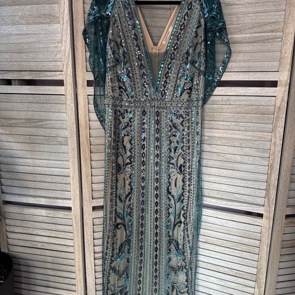 Babeyond 1920s Gatsby Beaded Dress Size 16 Teal Art Deco Formal Gown - Picture 4 of 12